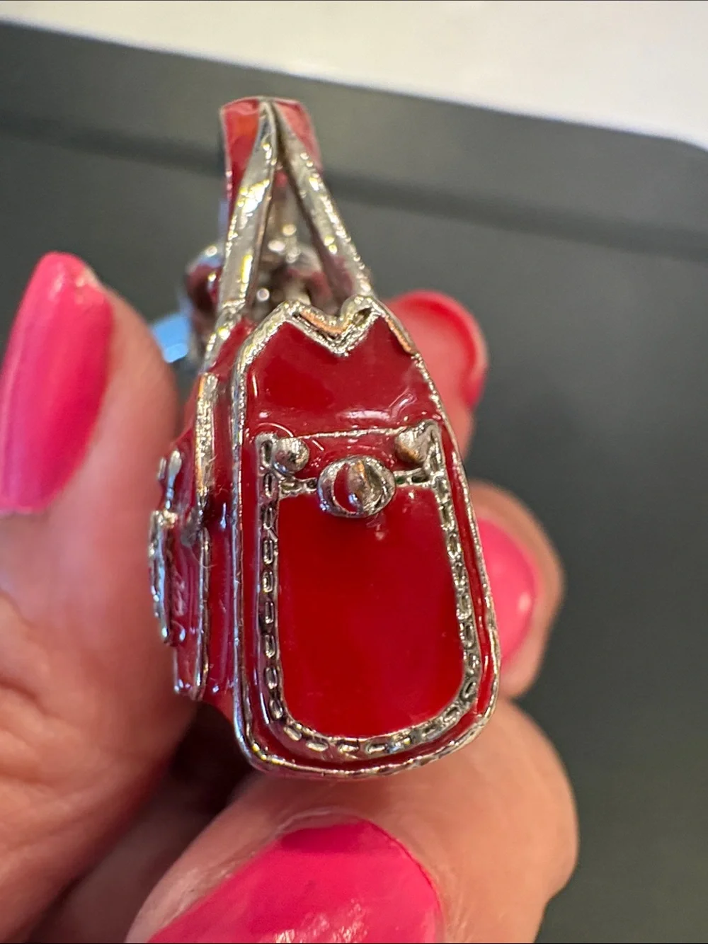 Coach Red Enamel Handbag Keychain